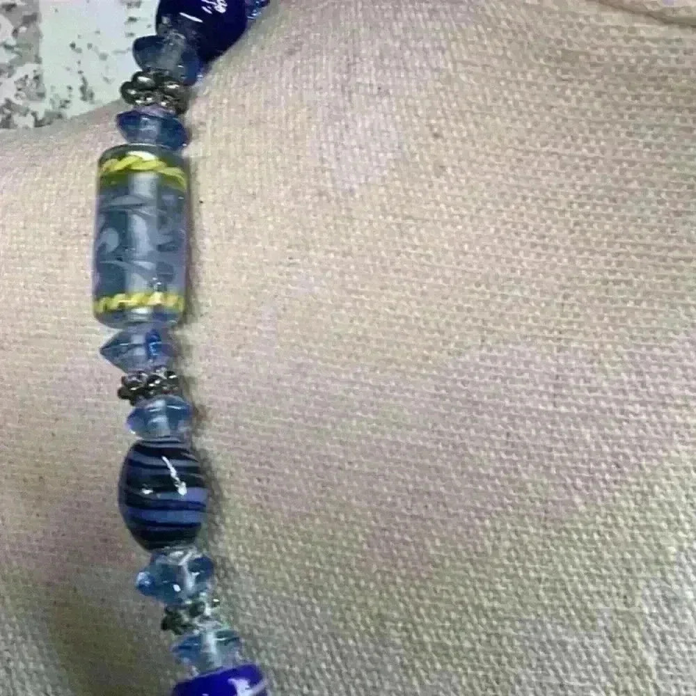 Blue Glass Necklace with Unique Beads - Picture 3 of 6